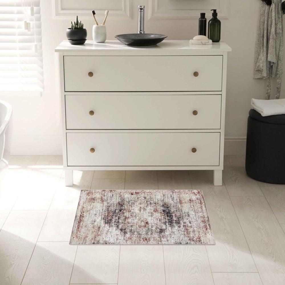 imageSuperior Floral Medallion Washable Rug Cotton Backing Pet ampamp Kid Friendly Easy Care Modern Rugs for Entry Living Room Kitchen Bedroom Low Pile Area Rug Cardinal Collection 3 x 5 RedCanary  Cream