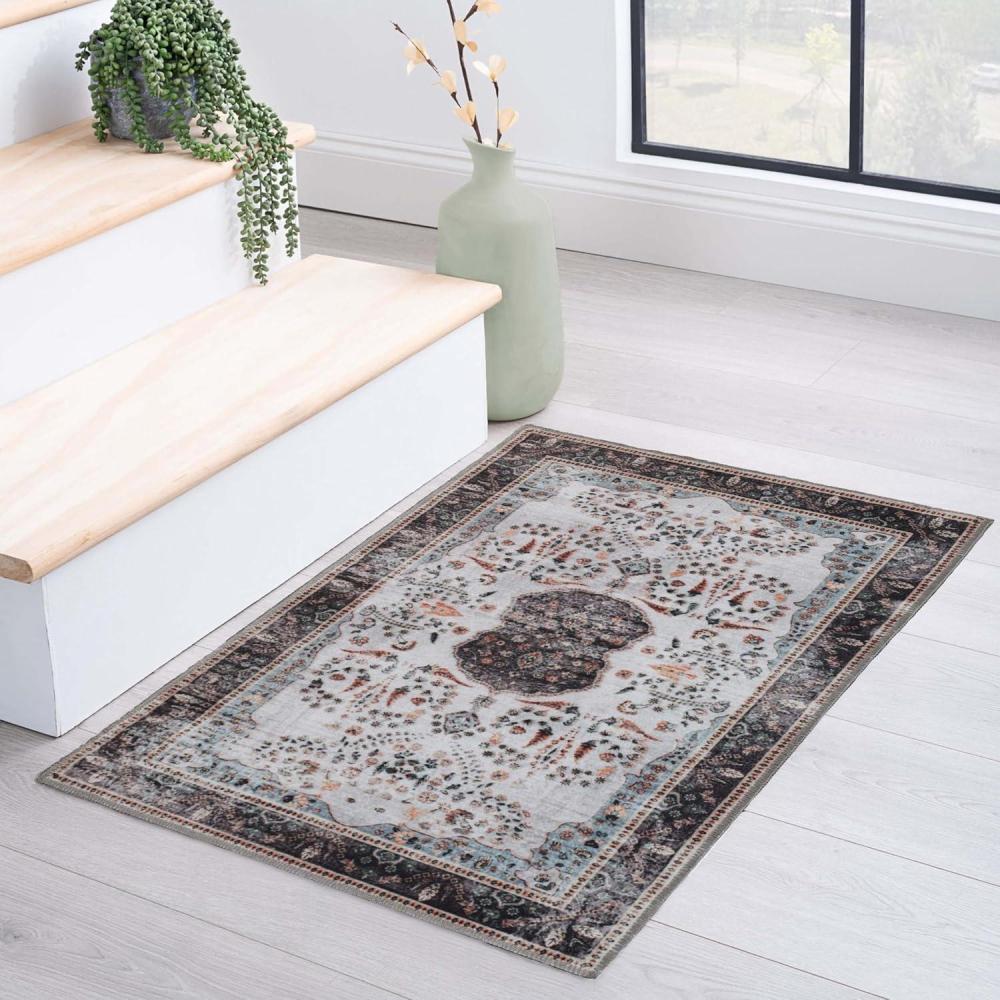 imageSuperior Floral Medallion Washable Rug Cotton Backing Pet ampamp Kid Friendly Easy Care Modern Rugs for Entry Living Room Kitchen Bedroom Low Pile Area Rug Cardinal Collection 3 x 5 RedSparrow  Cream