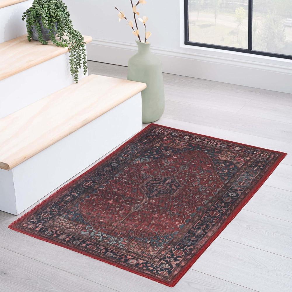 imageSuperior Floral Medallion Washable Rug Cotton Backing Pet ampamp Kid Friendly Easy Care Modern Rugs for Entry Living Room Kitchen Bedroom Low Pile Area Rug Cardinal Collection 3 x 5 RedCardinal  Red