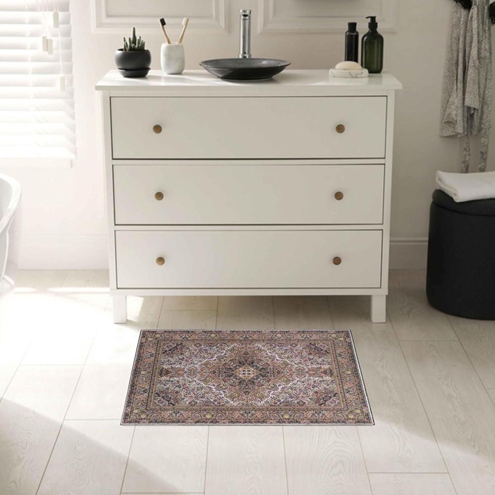 imageSuperior Floral Medallion Washable Rug Cotton Backing Pet ampamp Kid Friendly Easy Care Modern Rugs for Entry Living Room Kitchen Bedroom Low Pile Area Rug Cardinal Collection 3 x 5 RedFlamingo  Cream