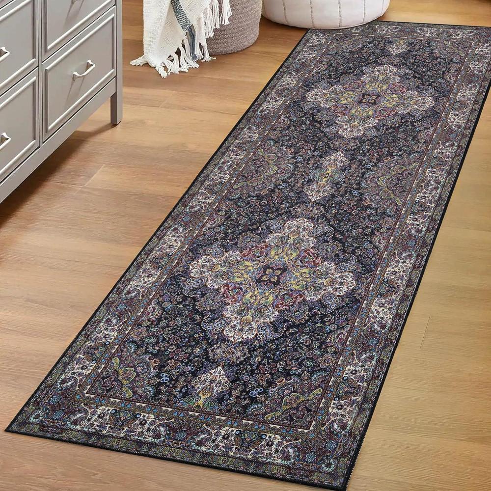 imageSuperior Floral Medallion Washable Rug Cotton Backing Pet ampamp Kid Friendly Easy Care Modern Rugs for Entry Living Room Kitchen Bedroom Low Pile Area Rug Cardinal Collection 3 x 5 RedFlamingo  Black