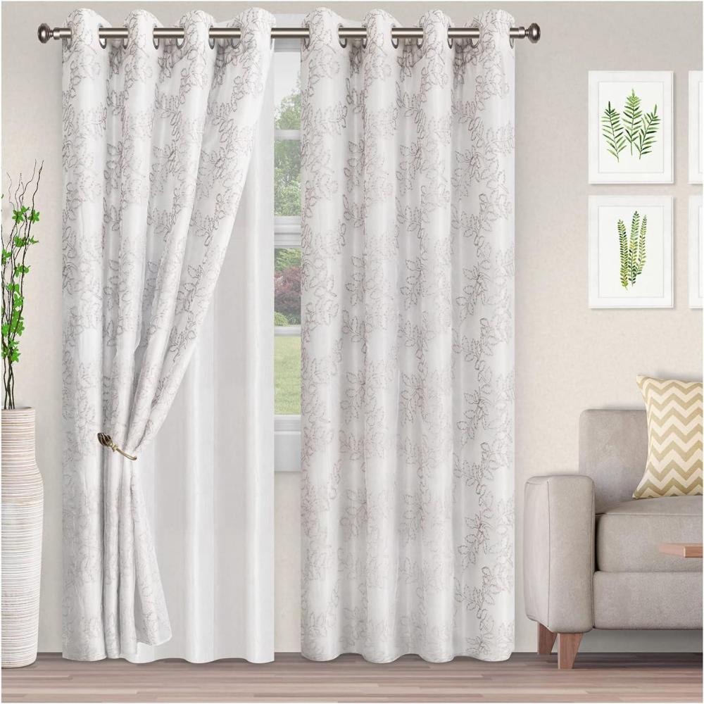 imageSuperior Foliage Sheer Curtains Window Accents Perfect For Natural Light with Rod Pockets or Grommets Decorative Vintage Bohemian Modern Farmhouse Curtain Set of 2 Panels 52quot X 96quot GreyGrey