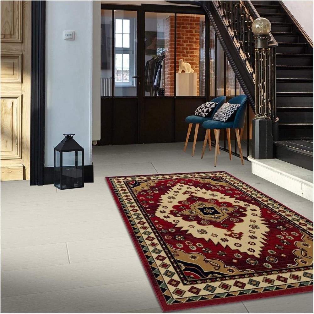 imageSuperior Folk Diamond Rustic Eclectic Bohemian PowerLoomed Indoor Area Rug 5 Round Red6 x 96 Rectangular