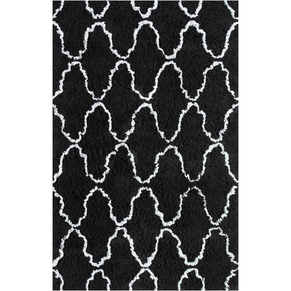 imageSuperior Hand Woven and Soft Shag Rug Trellis Collection IvoryChocolate 5 feet by 8 feet 5 x 8Black  Silver