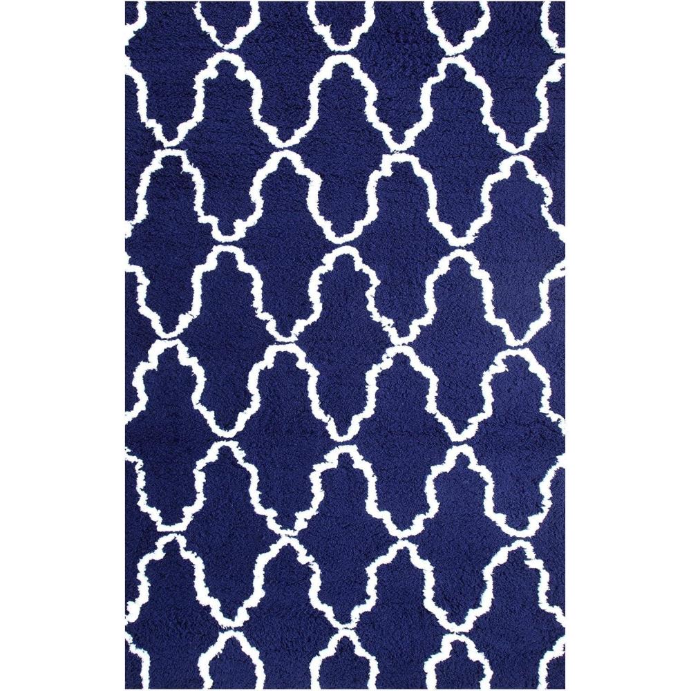 imageSuperior Hand Woven and Soft Shag Rug Trellis Collection IvoryChocolate 5 feet by 8 feet 5 x 8Navy Blue  White