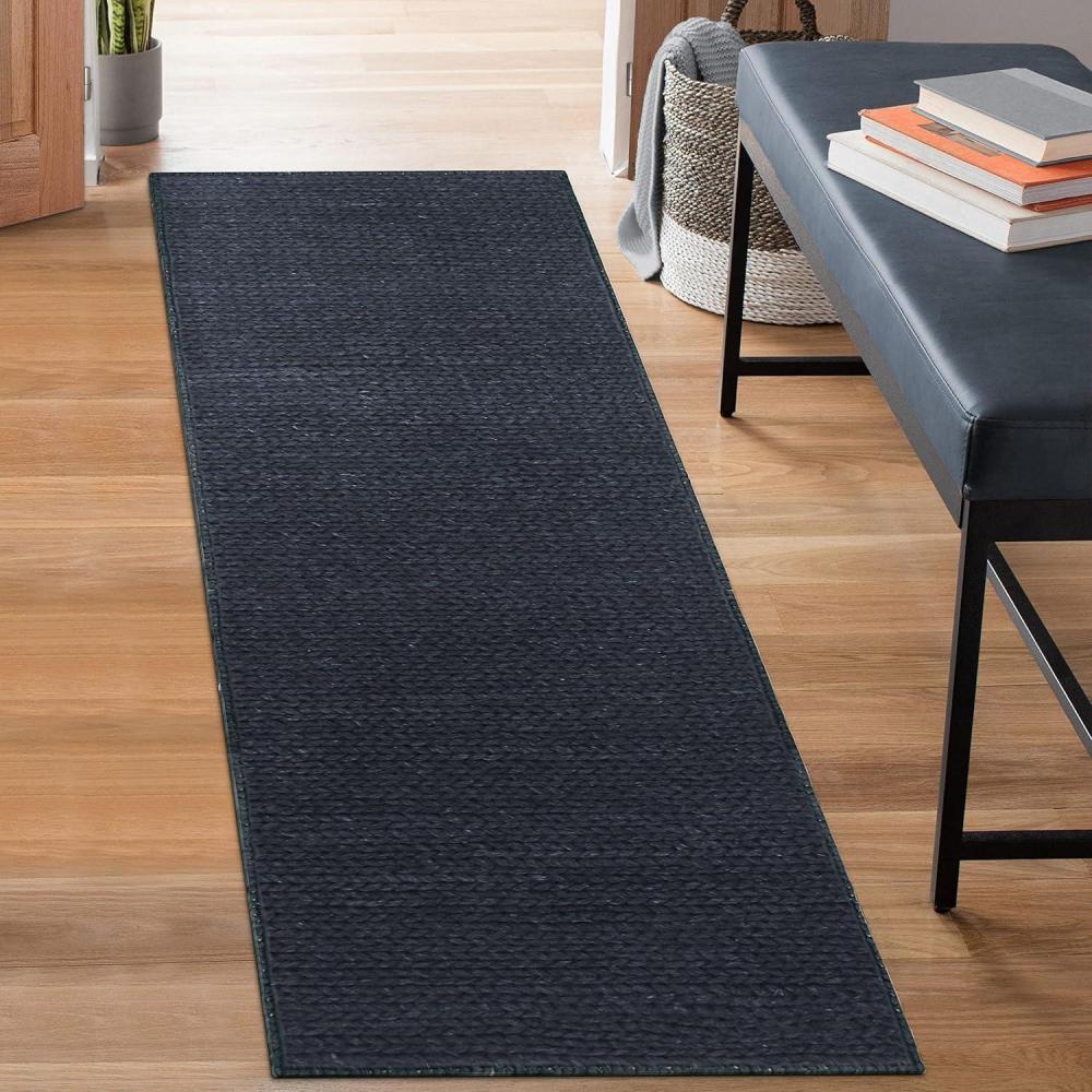 imageSuperior HandBraided Wool Indoor Large Area Rug Rustic Style Home Floor Decor for Living Room Kitchen Dining Bedroom Dorm Office Nursery Cotton Backing Aero Collection Light Blue 8 x 10Black
