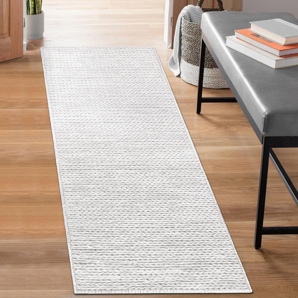 imageSuperior HandBraided Wool Indoor Large Area Rug Rustic Style Home Floor Decor for Living Room Kitchen Dining Bedroom Dorm Office Nursery Cotton Backing Aero Collection Light Blue 8 x 10Light Grey
