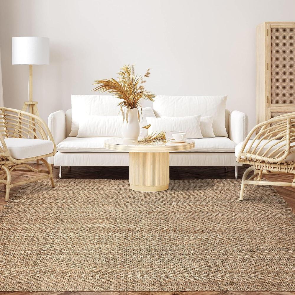 imageSuperior Handmade Indoor Area Rug with Fringes Reversible Floor Decor for Office Living Room Dining Kitchen Floors Bedroom Entry Handwoven Rugs Bohemian Jute Collection 3 x 5 Natural JuteNatural