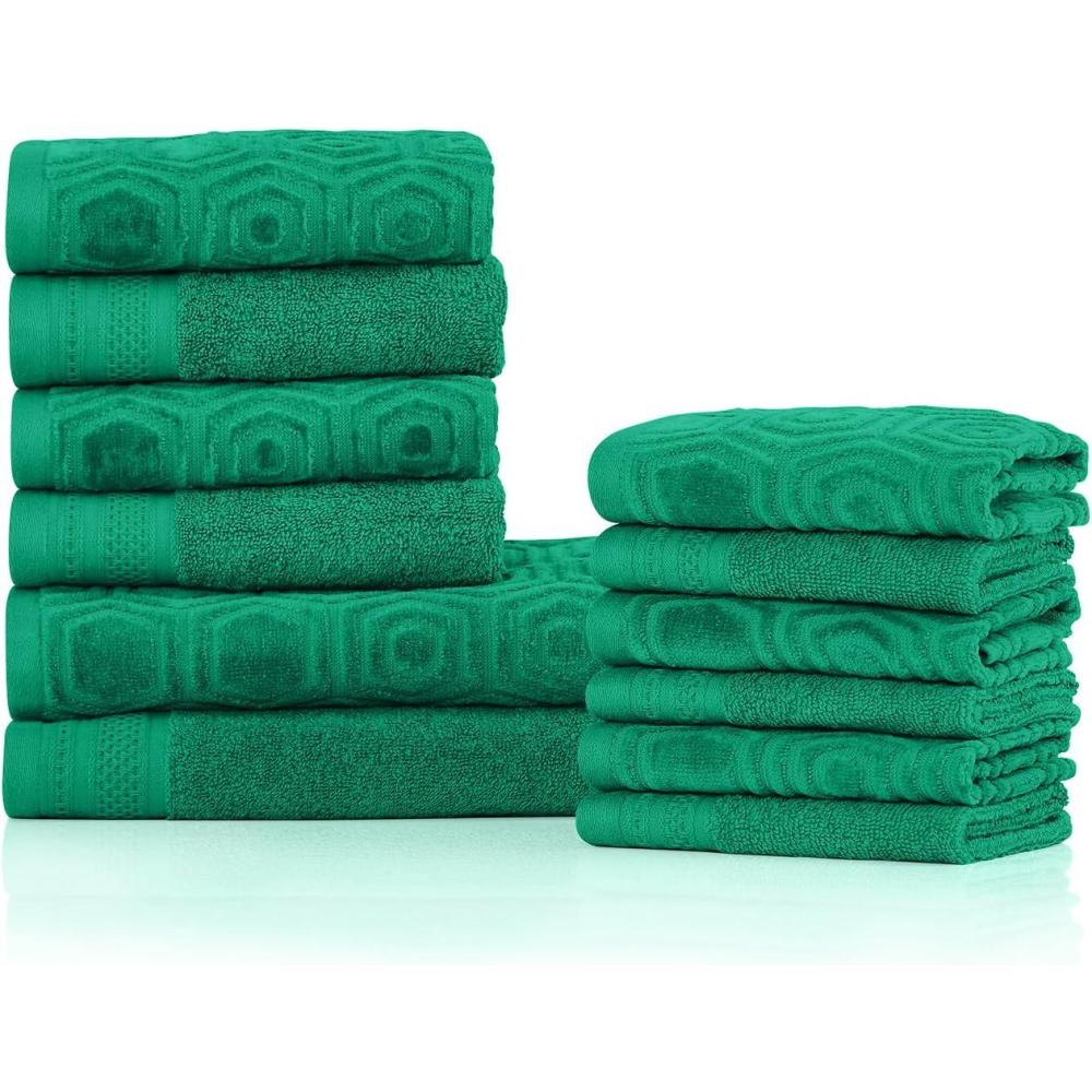 imageSuperior Honeycomb 100 Cotton 500 GSM 12 Piece Bath Towel Set 6 Washcloths 4 Hand 2 Bath Towels Ideal for Bathroom Kitchen or Beach Quick Dry Jacquard and Solid MidWeight Navy PeonySage