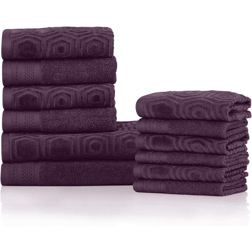 imageSuperior Honeycomb 100 Cotton 500 GSM 12 Piece Bath Towel Set 6 Washcloths 4 Hand 2 Bath Towels Ideal for Bathroom Kitchen or Beach Quick Dry Jacquard and Solid MidWeight Navy PeonyBlack