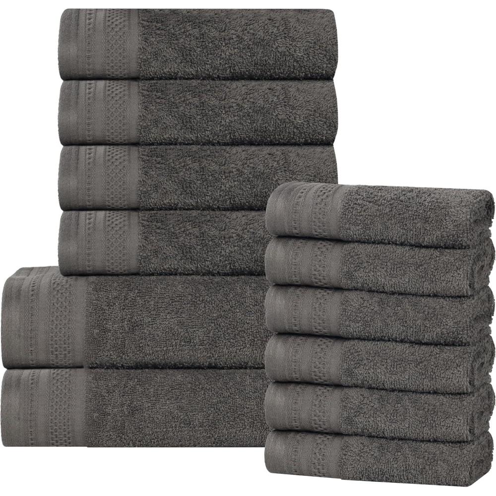 imageSuperior Honeycomb 100 Cotton 500 GSM 12 Piece Bath Towel Set 6 Washcloths 4 Hand 2 Bath Towels Ideal for Bathroom Kitchen or Beach Quick Dry Jacquard and Solid MidWeight Navy PeonyGunmetal