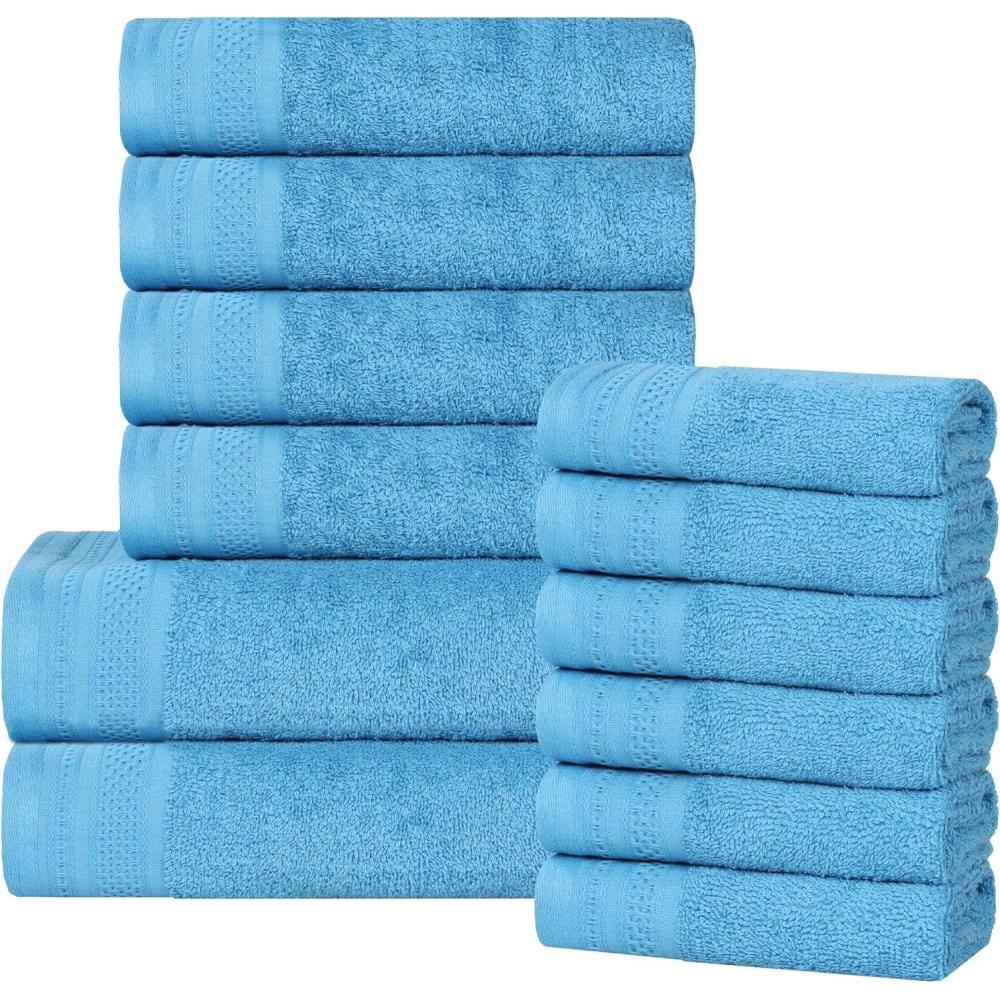 imageSuperior Honeycomb 100 Cotton 500 GSM 12 Piece Bath Towel Set 6 Washcloths 4 Hand 2 Bath Towels Ideal for Bathroom Kitchen or Beach Quick Dry Jacquard and Solid MidWeight Navy PeonyAzure