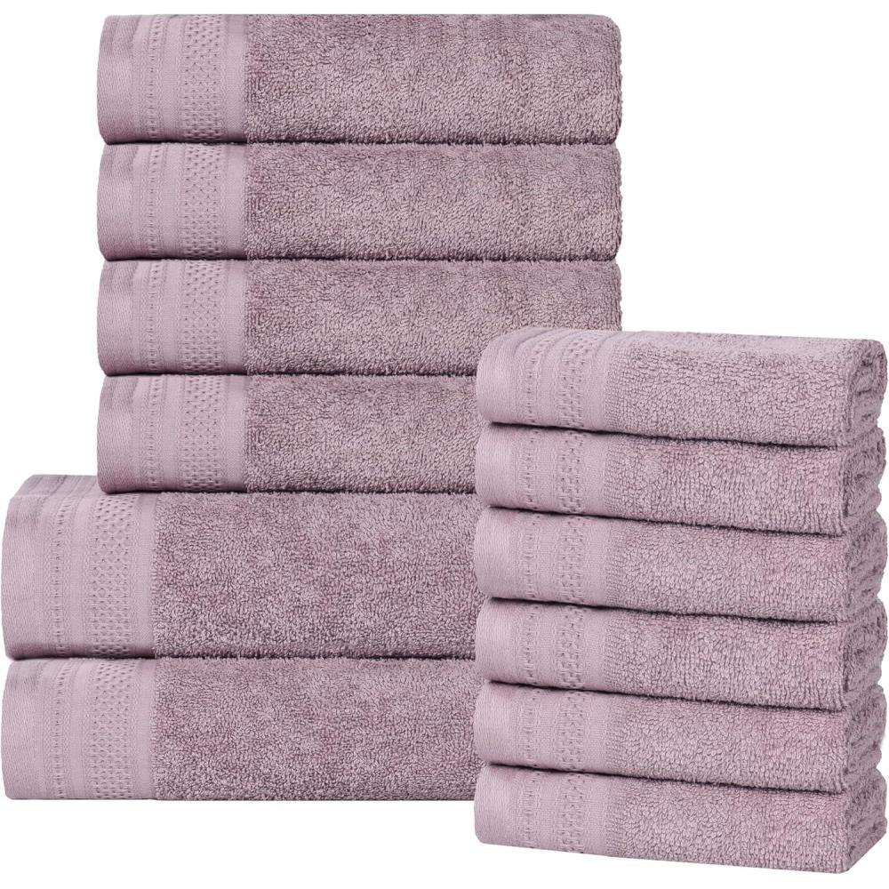 imageSuperior Honeycomb 100 Cotton 500 GSM 12 Piece Bath Towel Set 6 Washcloths 4 Hand 2 Bath Towels Ideal for Bathroom Kitchen or Beach Quick Dry Jacquard and Solid MidWeight Navy PeonySea Fog