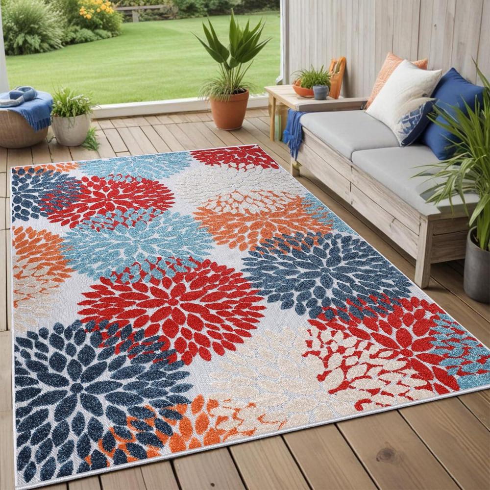 imageSuperior Hydrangea Indoor Outdoor Area Rug Perfect for Patio Poolside Backyard Playroom Kitchen Bedroom Dining Room Entryway Mudroom Floral Medallion Floor Cover 5 6quot x 8 Multicolor