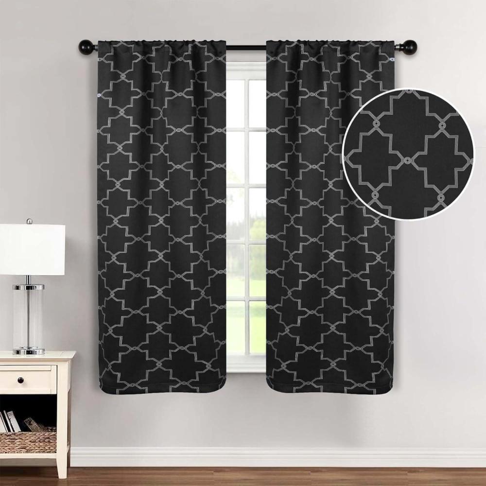 imageSuperior Imperial Trellis Quality Soft Insulated Thermal Woven Blackout Grommet Printed Curtain Panel Pair Set Of 2 52quot x 108quot  Navy BlueBlack