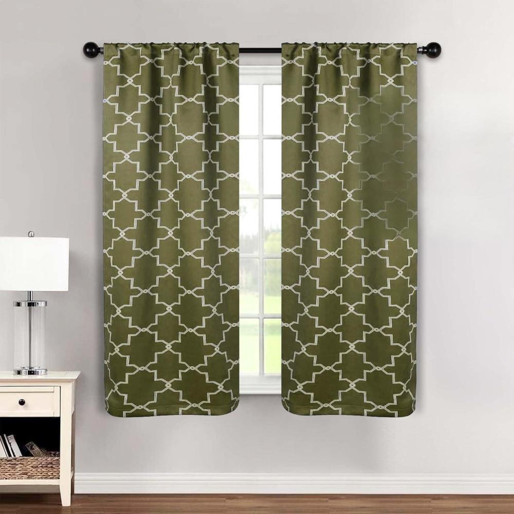 imageSuperior Imperial Trellis Quality Soft Insulated Thermal Woven Blackout Grommet Printed Curtain Panel Pair Set Of 2 52quot x 108quot  Navy BlueOlive Green