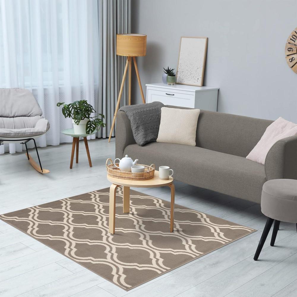 imageSuperior Indoor Area Jute Backing Rugs Modern Floor Decor for Entryway Hallway Kitchen Office Bedroom Living Dining Room Nursery Elegant Double Trellis 5ft Grey5 x 5 Square