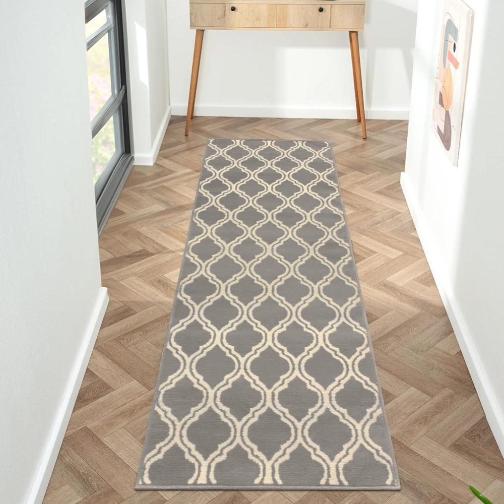 imageSuperior Indoor Area Jute Backing Rugs Modern Floor Decor for Entryway Hallway Kitchen Office Bedroom Living Dining Room Nursery Elegant Double Trellis 5ft Grey28 x 8 Rectangular