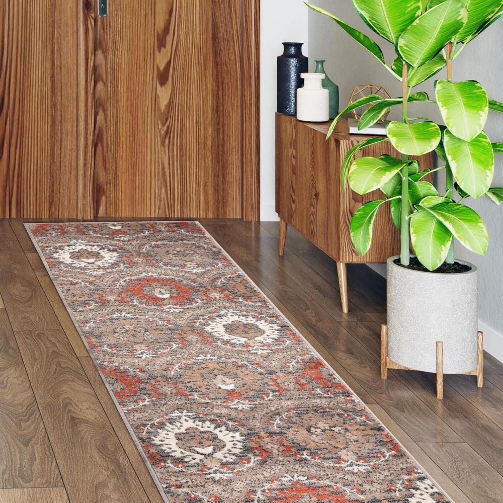imageSuperior Indoor Area Rug Jute Backed Modern Oriental Floral Damask Floor Decor for Office Living Room Bedroom Entryway DiningKitchen Hardwood Tile Augusta Collection 8 x 10 Blue BeigeRust  Z