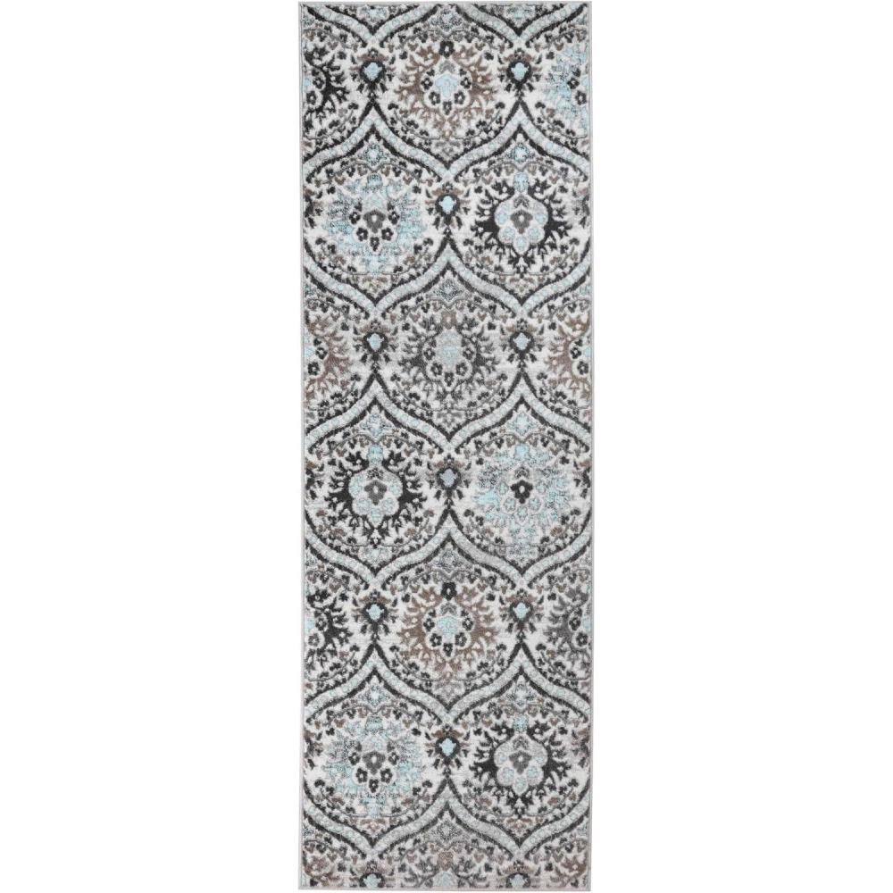 imageSuperior Indoor Area Rug Jute Backed Modern Oriental Floral Damask Floor Decor for Office Living Room Bedroom Entryway DiningKitchen Hardwood Tile Augusta Collection 8 x 10 Blue BeigeTurquoise  Z