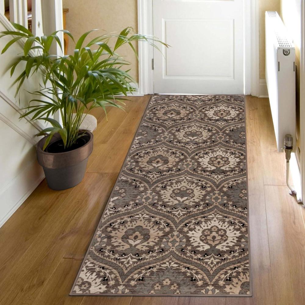 imageSuperior Indoor Area Rug Jute Backed Modern Oriental Floral Damask Floor Decor for Office Living Room Bedroom Entryway DiningKitchen Hardwood Tile Augusta Collection 8 x 10 Blue BeigeLight Blue