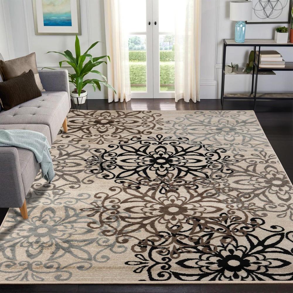 imageSuperior Indoor Area Rug Jute Backed Perfect for Entryway Office LivingDining Room Bedroom Kitchen Hardwood Floor Floral Scroll Decor Leigh Collection 8 x 10 MultiColoredA Multi Colored