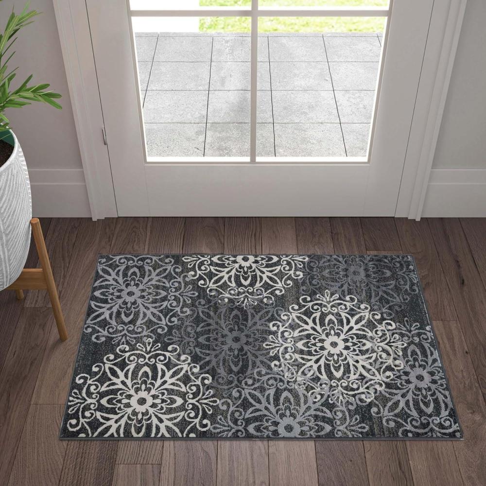 imageSuperior Indoor Area Rug Jute Backed Perfect for Entryway Office LivingDining Room Bedroom Kitchen Hardwood Floor Floral Scroll Decor Leigh Collection 8 x 10 MultiColoredSlate