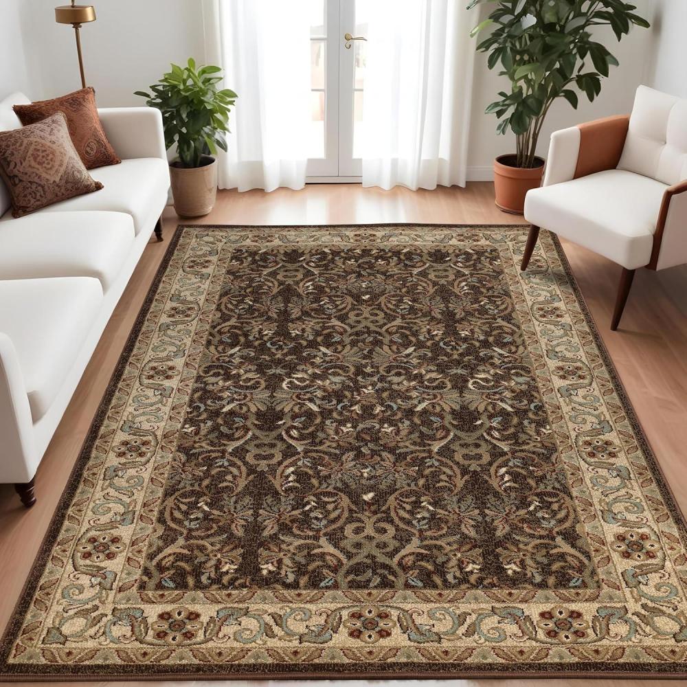 imageSuperior Indoor Area Rug Jute Backed Rugs for Bedroom LivingDining Room Office Entryway Hallway Kitchen Traditional Floral Scroll Floor Decor Heritage Collection Ivory 5 x 5 SquareMocha  Z