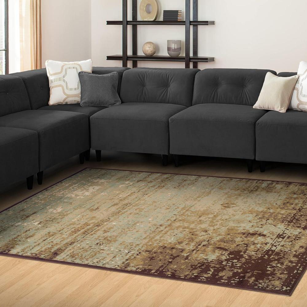 imageSuperior Indoor Area Rug Jute Backing Abstract Rugs for Entryway Kitchen Floors Office Floor Cover Modern Rugs Afton Acid Wash Collection 5 x 5 AuburnSlate