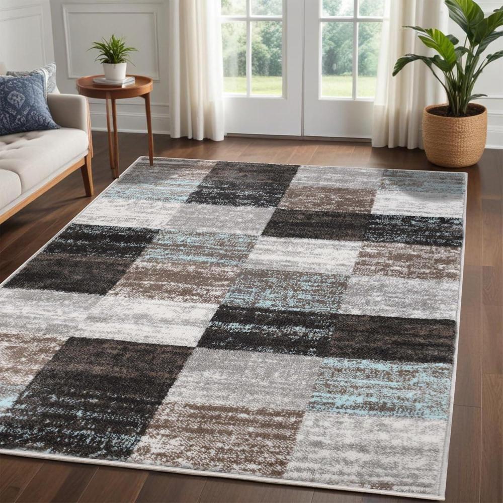 imageSuperior Indoor Area Rug Jute Backing Geometric Tile Block Floor Decor for Office Living Room Dining Kitchen Floors Bedroom Entryway Modern Rugs Rockaway Collection 5 x 8 Rivulet