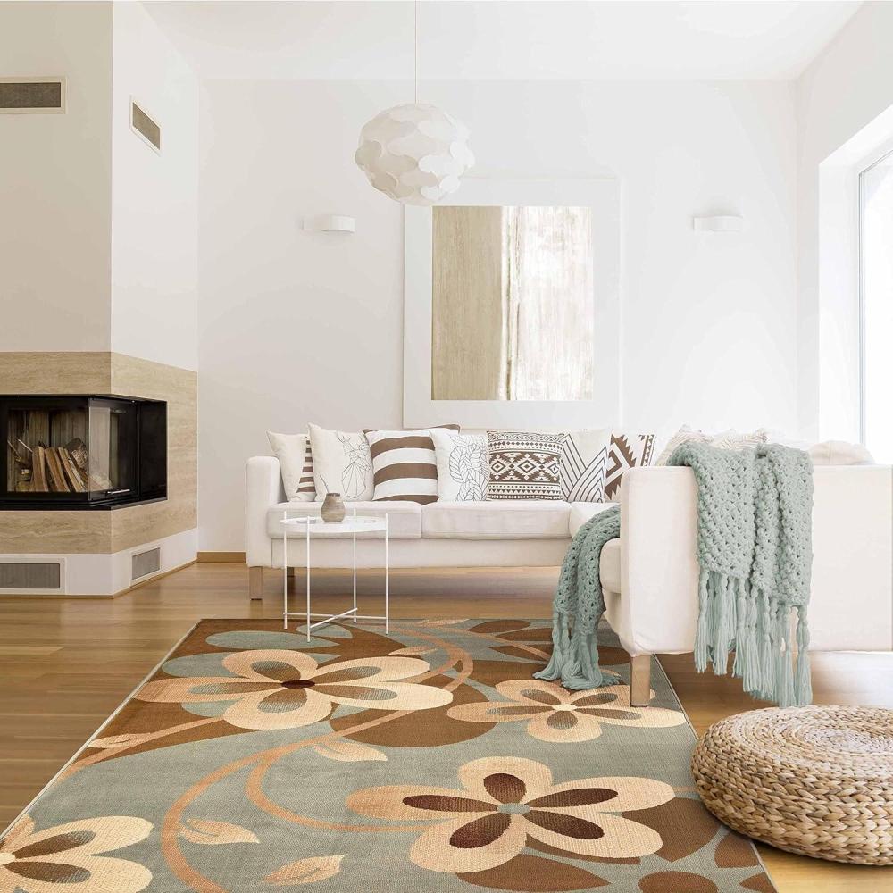 imageSuperior Indoor Area Rug Jute Backing Modern Bohemian Oversized Floral Scroll Ideal for Entryway Living Room Kitchen Bedroom Hallway Floor Cover Rosette Collection 5 x 8 TaupeBeige Green