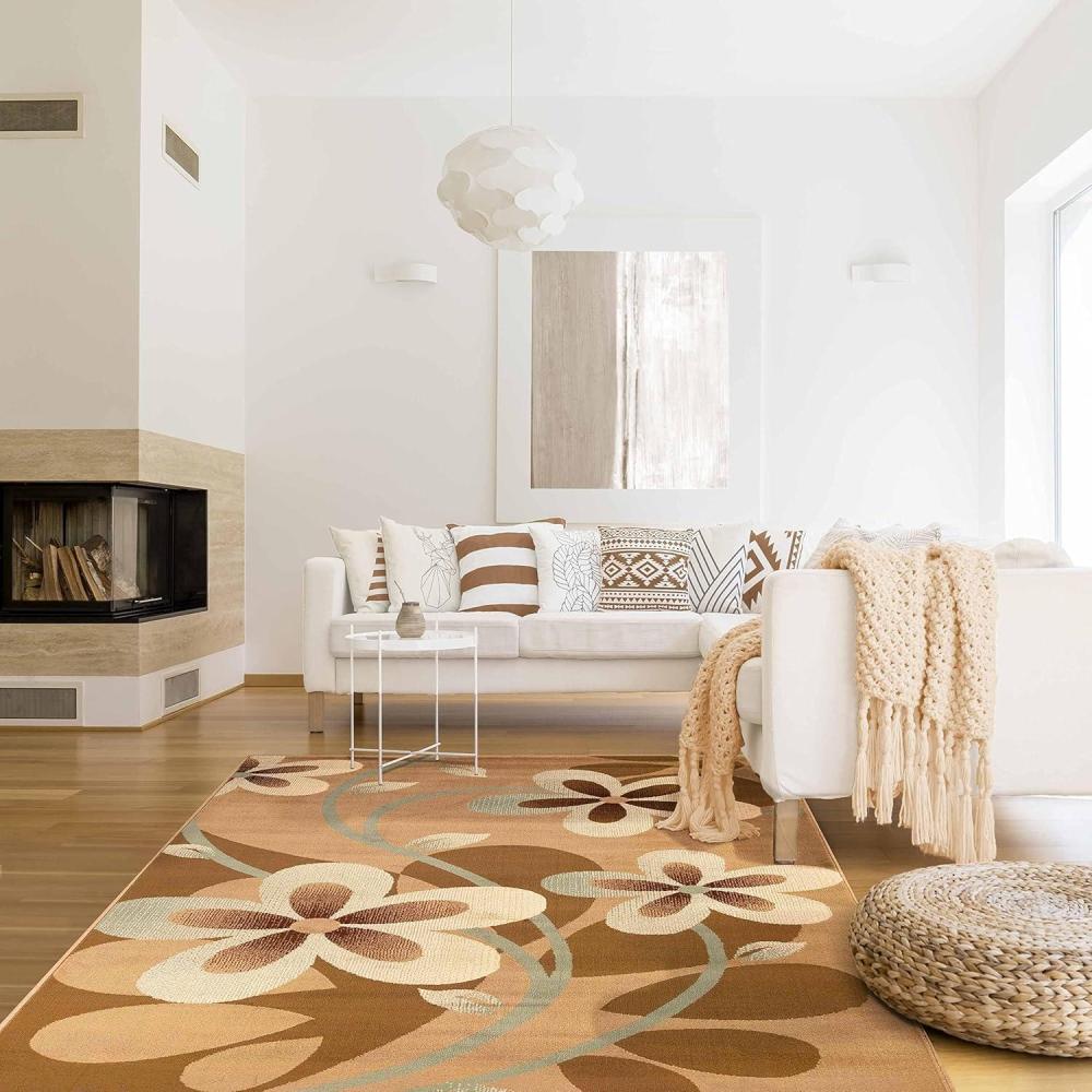 imageSuperior Indoor Area Rug Jute Backing Modern Bohemian Oversized Floral Scroll Ideal for Entryway Living Room Kitchen Bedroom Hallway Floor Cover Rosette Collection 5 x 8 TaupeTaupe