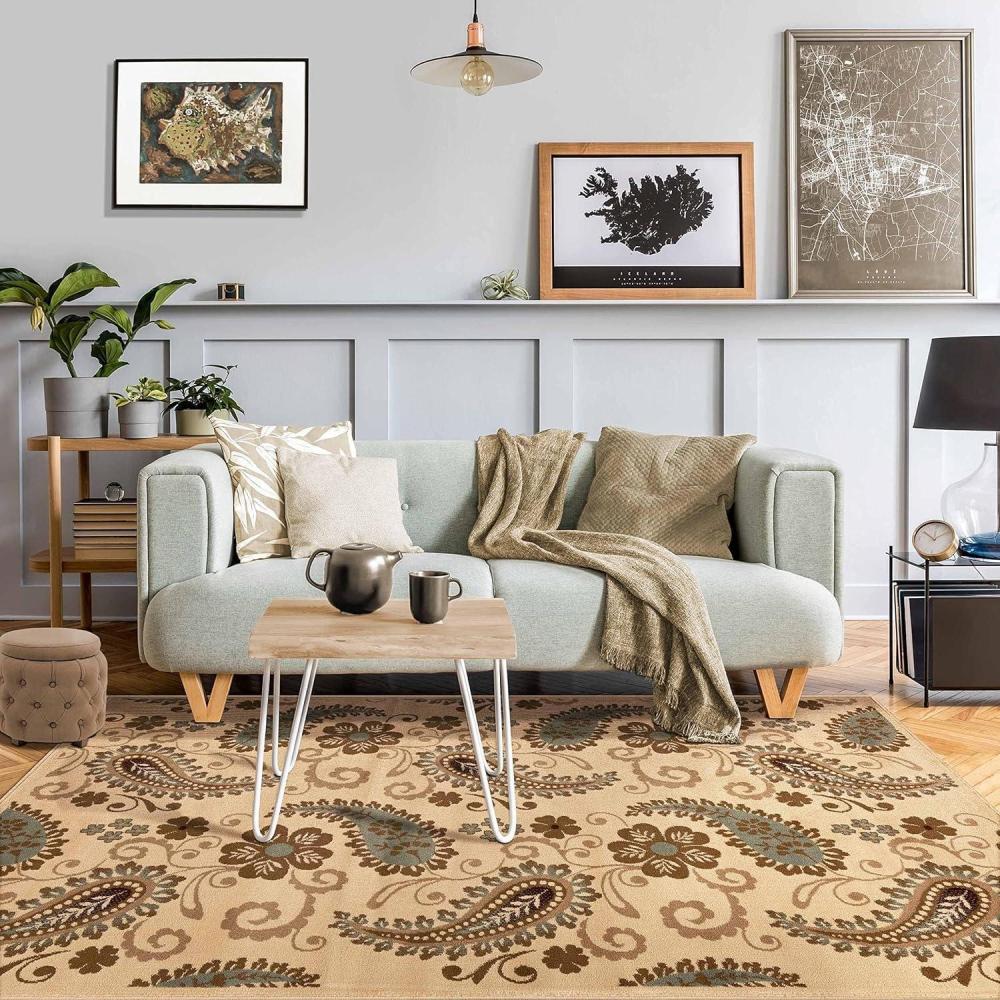 imageSuperior Indoor Area Rug Jute Backing Modern Bohemian Oversized Floral Scroll Ideal for Entryway Living Room Kitchen Bedroom Hallway Floor Cover Rosette Collection 5 x 8 TaupeBeige