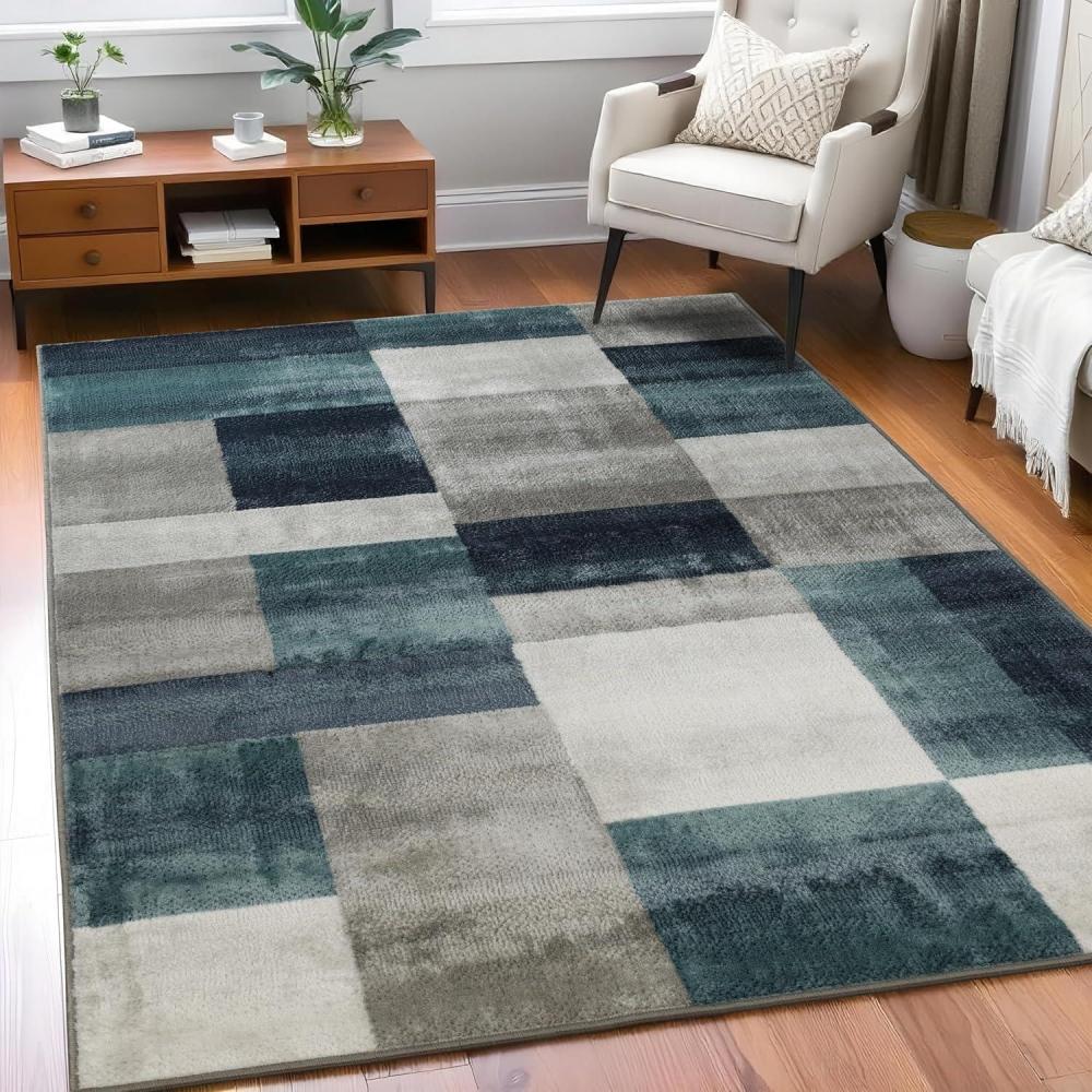 imageSuperior Indoor Area Rug Jute Backing Modern Plush Rugs for Entryway Kitchen Floors Office Floor Cover Color Block Rugs Clifton Collection 4 x 6 BeigeBlueRivulet  Z
