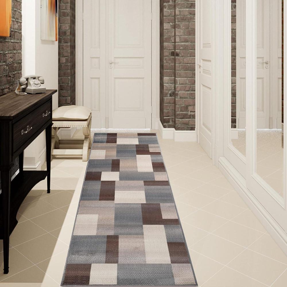imageSuperior Indoor Area Rug Jute Backing Modern Plush Rugs for Entryway Kitchen Floors Office Floor Cover Color Block Rugs Clifton Collection 4 x 6 BeigeBlueGreybrown  Z