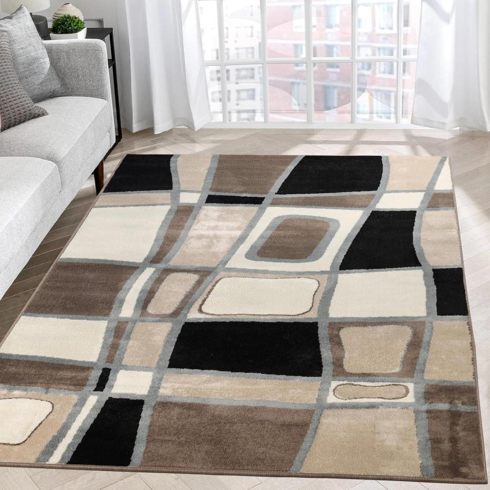 imageSuperior Indoor Area Rug Jute Backing Modern Plush Rugs for Entryway Living Room Kitchen Floors Bedroom Hallway Office Floor Cover Abstract Rugs Cobblestone Collection4 x 6 Brown BeigeBrown Beige