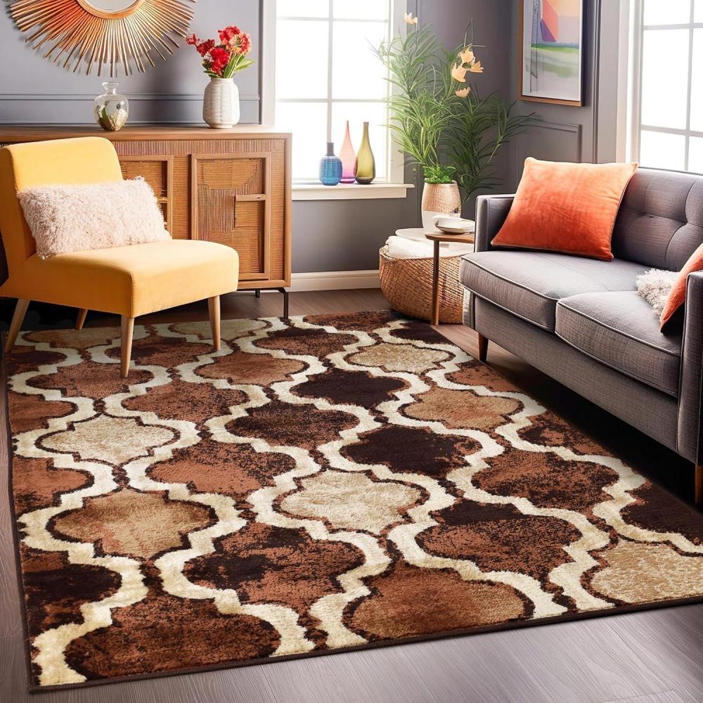 imageSuperior Indoor Area Rug Jute Backing Modern Plush Rugs for Hallway Living Dining Room Office Kitchen Geometric Trellis Floor Decor Viking Collection 8 x 8 IvoryCoffee