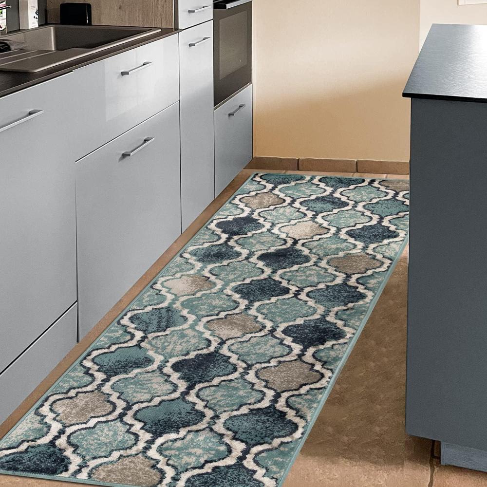 imageSuperior Indoor Area Rug Jute Backing Modern Plush Rugs for Hallway Living Dining Room Office Kitchen Geometric Trellis Floor Decor Viking Collection 8 x 8 IvoryDeep Royal