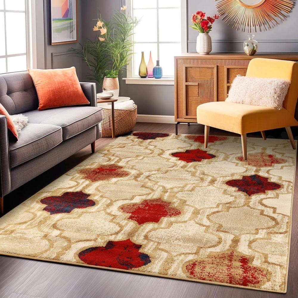 imageSuperior Indoor Area Rug Jute Backing Modern Plush Rugs for Hallway Living Dining Room Office Kitchen Geometric Trellis Floor Decor Viking Collection 8 x 8 IvoryBeige  Z
