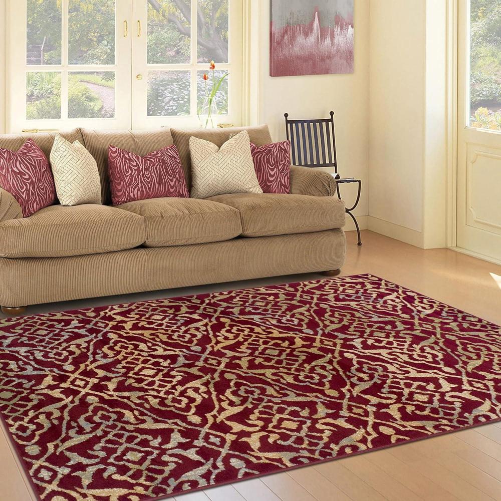 imageSuperior Indoor Area Rug Jute Backing Patchwork Floral Rugs for Entryway Living Room Kitchen Floors Plush Floor Cover Color Block Damask Rug Kennicot Collection 4 x 6 Beige RedRed