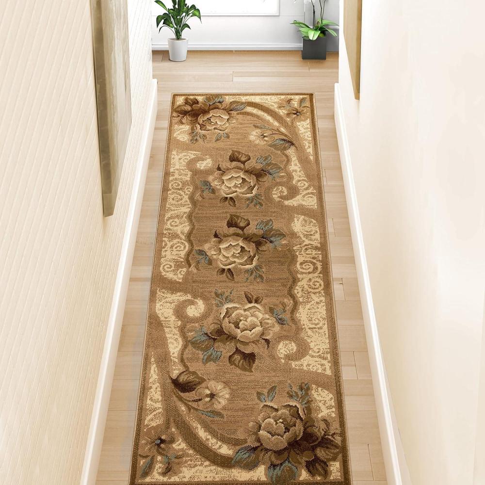 imageSuperior Indoor Area Rug Jute Backing Plush Modern Farmhouse Rug for Entryway Living Room Kitchen Floors Bedroom Soft Floral Scroll Rugs Rinceau Collection 5 x 8 Brown IvoryRinceau  Taupe