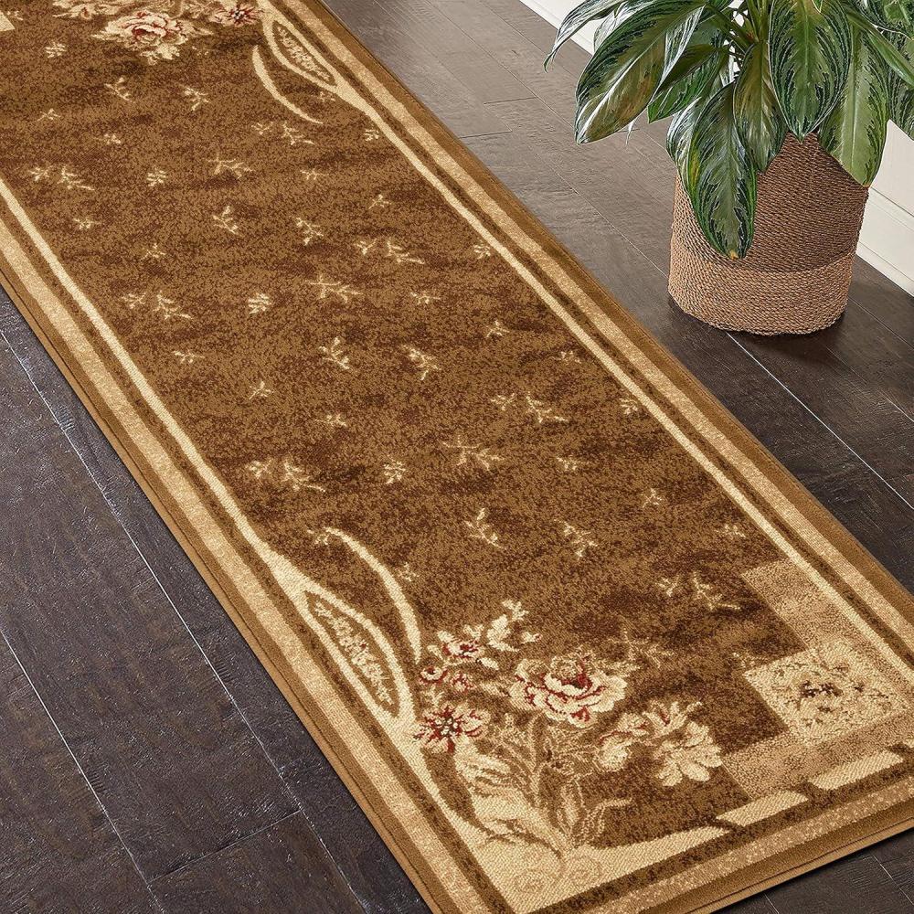 imageSuperior Indoor Area Rug Jute Backing Plush Modern Farmhouse Rug for Entryway Living Room Kitchen Floors Bedroom Soft Floral Scroll Rugs Rinceau Collection 5 x 8 Brown IvoryRuban  Mocha