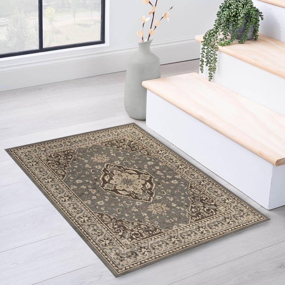 imageSuperior Indoor Area Rug Jute Backing Rugs for Entryway Dining Kitchen Bedroom Floors Traditional Floor Decor Oriental Medallion Indoor Rug Glendale Collection 2 x 3 BrownGrey