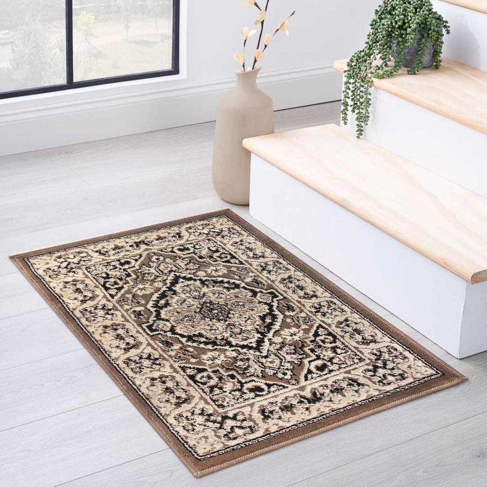 imageSuperior Indoor Area Rug Jute Backing Rugs for Entryway Dining Kitchen Bedroom Floors Traditional Floor Decor Oriental Medallion Indoor Rug Glendale Collection 2 x 3 BrownBrown