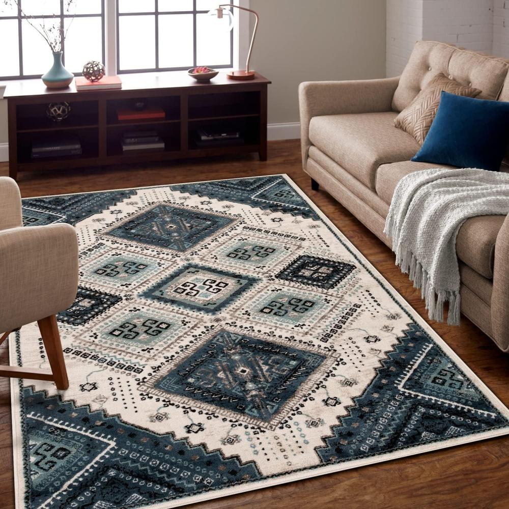 imageSuperior Indoor Area Rug Jute Backing Soft Modern Rugs for Entryway Kitchen Floors Office Floor Cover Floral Medallion Rugs Rangoli Collection 7 x 9 MaroonWhitenavy  Z