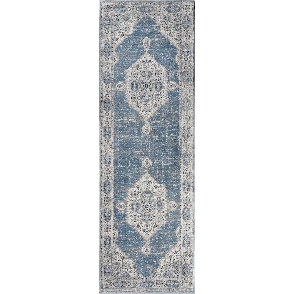 imageSuperior Indoor Area Rug Jute Backing Traditional Medallion Rugs for Entry Kitchen Floors Plush Floor Cover Floral Scroll Border Rug Kensington Collection 3 x 5 BrownKailani  Blue Ivory  Z