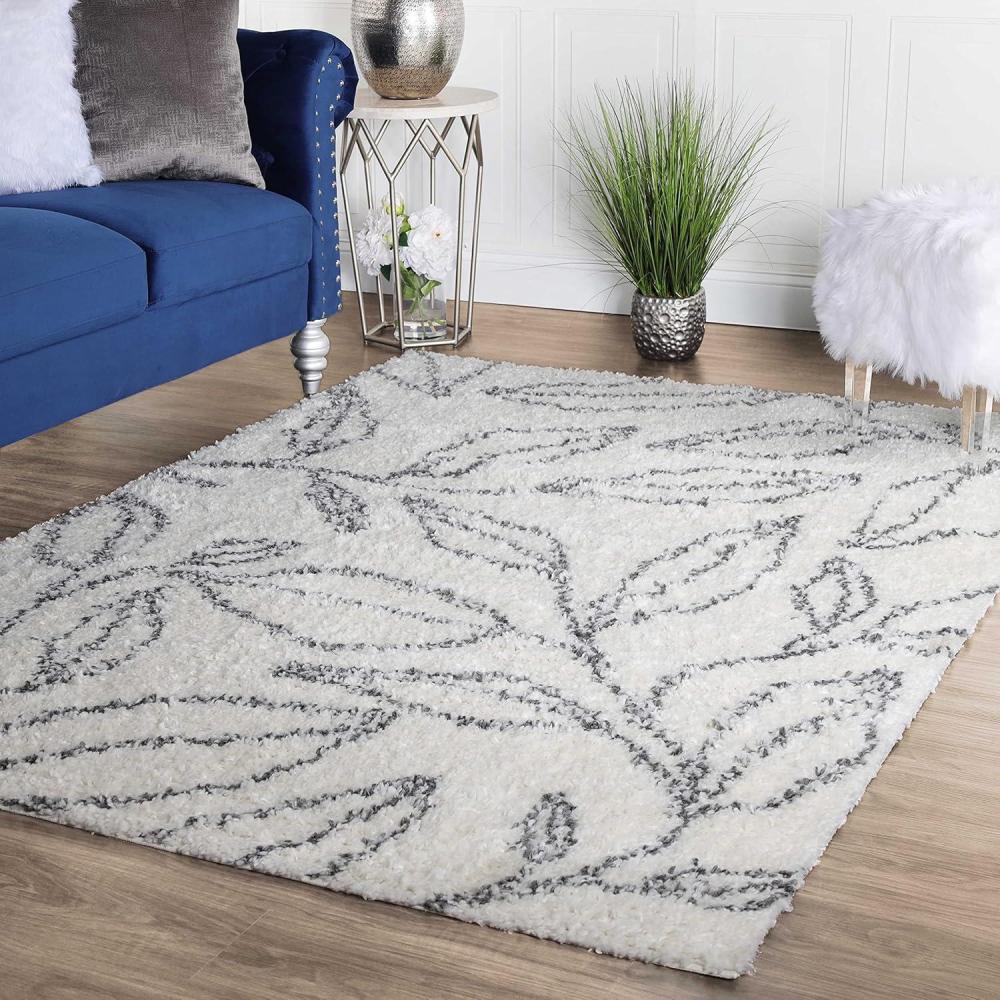 imageSuperior Indoor Area Rug Perfect for Bedroom Laundry Room Entryway Office Playroom Nursery Fluffy Carpet Cover Modern Geometric Diamond Lattice Shag Flor Collection 2 7quot x 8 Ivory BlackFlor Ivory Black