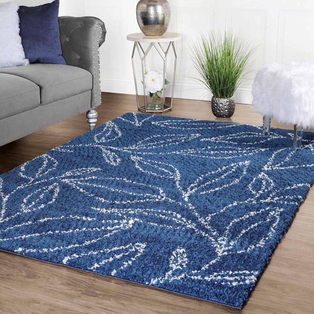 imageSuperior Indoor Area Rug Perfect for Bedroom Laundry Room Entryway Office Playroom Nursery Fluffy Carpet Cover Modern Geometric Diamond Lattice Shag Flor Collection 2 7quot x 8 Ivory BlackFlor Blue Beige