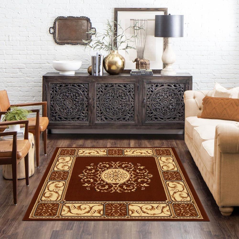 imageSuperior Indoor Area Rug Plush Carpet Cover Traditional Oriental Medallion Perfect for Hallway Entryay Living Dining Bedroom Office Kitchen Medallion Collection 10 x 14 Midnight BlueToffee  Z