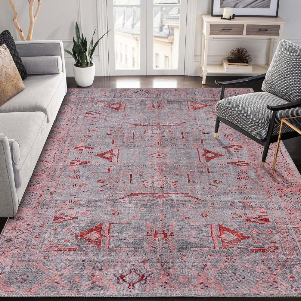 imageSuperior Indoor Area Rug for Home Floor Bedroom LivingDining Room Office Unique Soft Cotton Backed Oriental Vintage Medallion Decor Roan Collection 7 6quot x 9 6quot Garnet RedAria  Berry Red